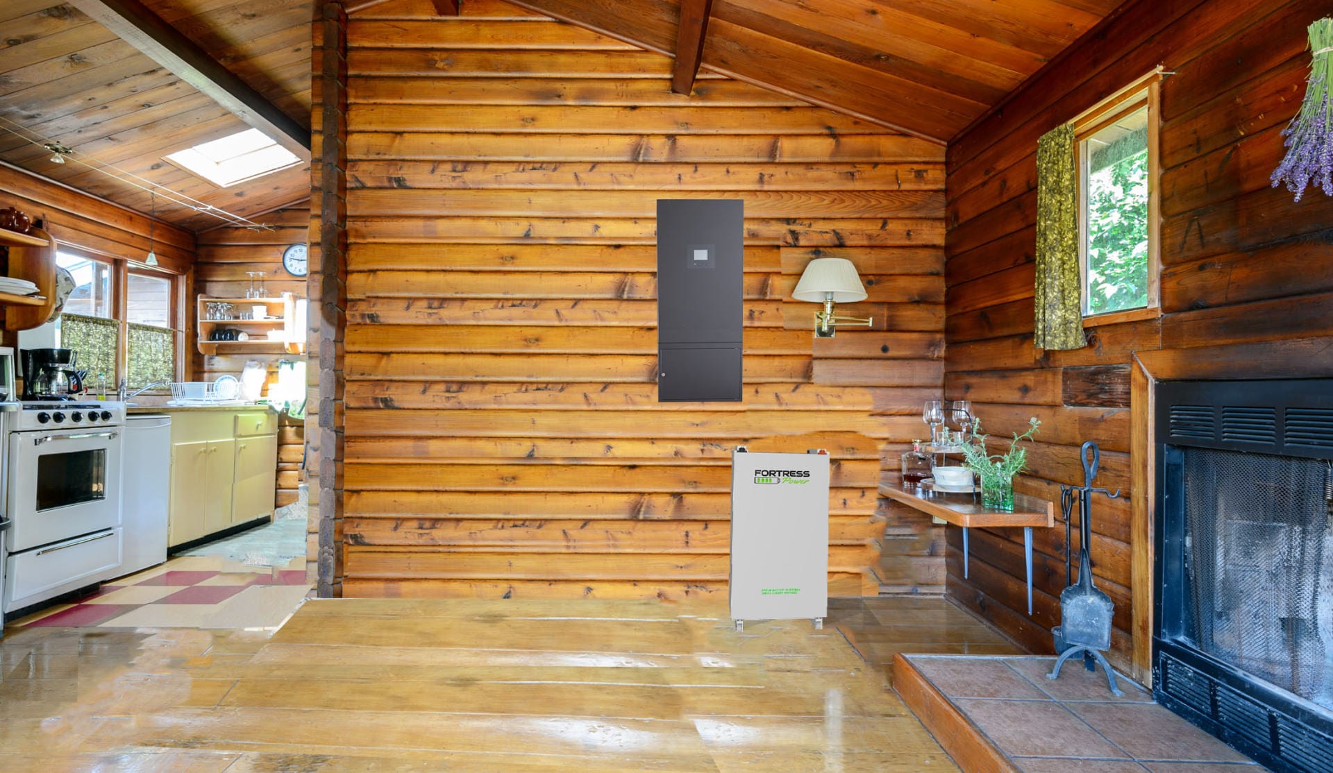 Battery in Log Cabin